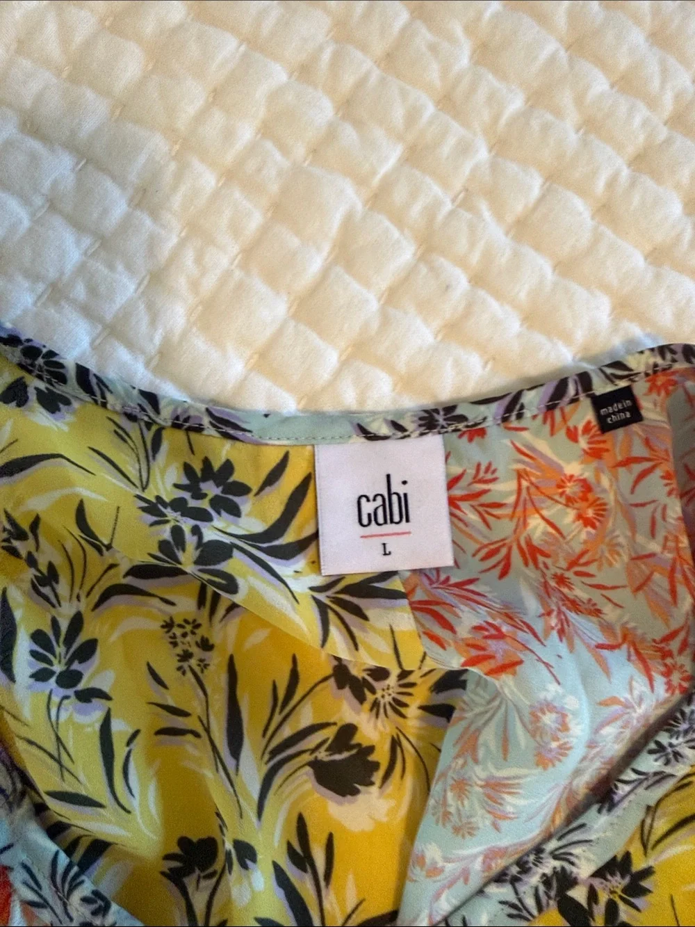 CAbi Split-Panel Floral Sleeveless Top in Yellow and Aqua - Picture 3 of 3